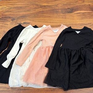 Set of Four Long Sleeve Dresses, old Navy 3T, black, white, and peach